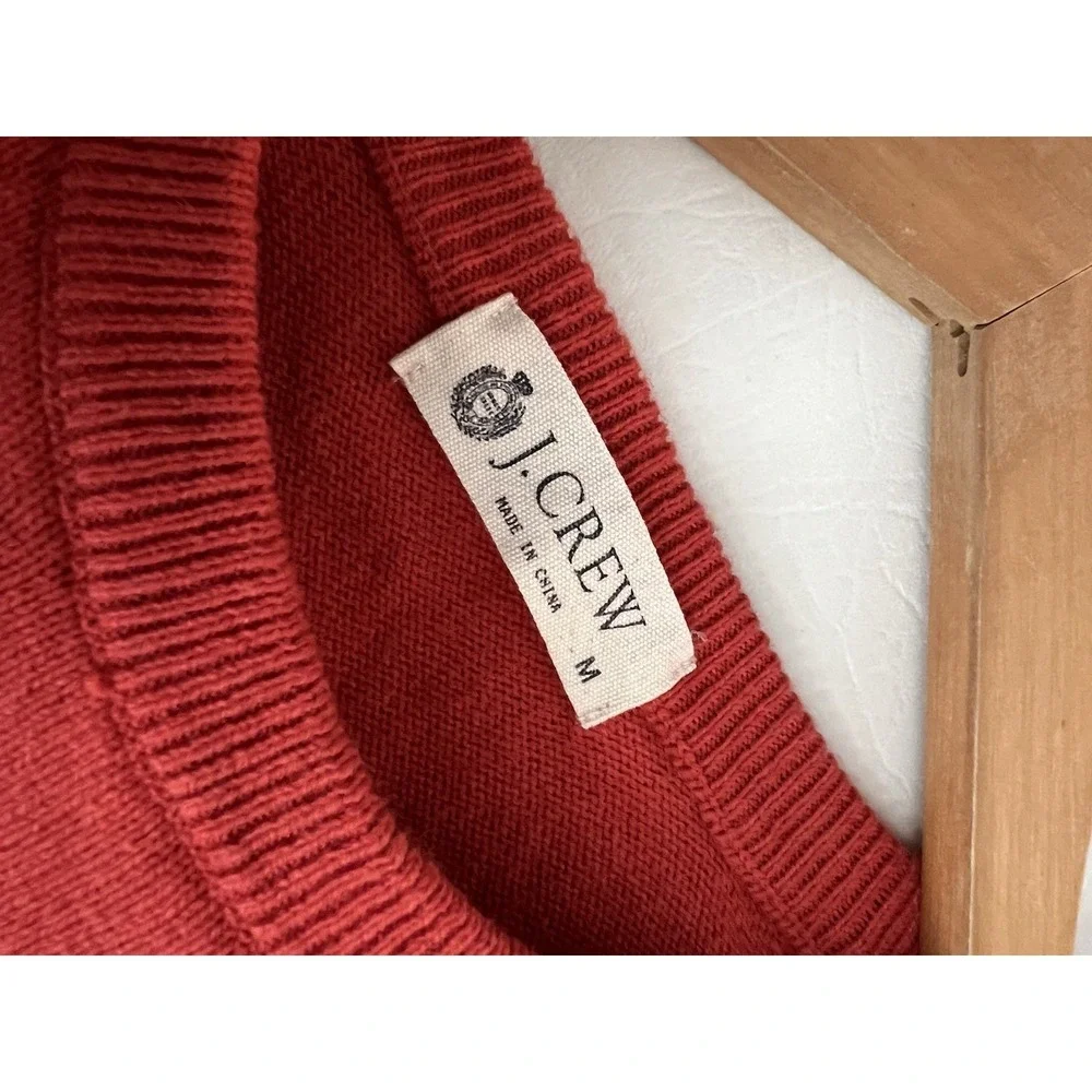 J. Crew Mens M Crewneck Sweater Brick Red Cotton Cashmere Blend Pullover Preppy